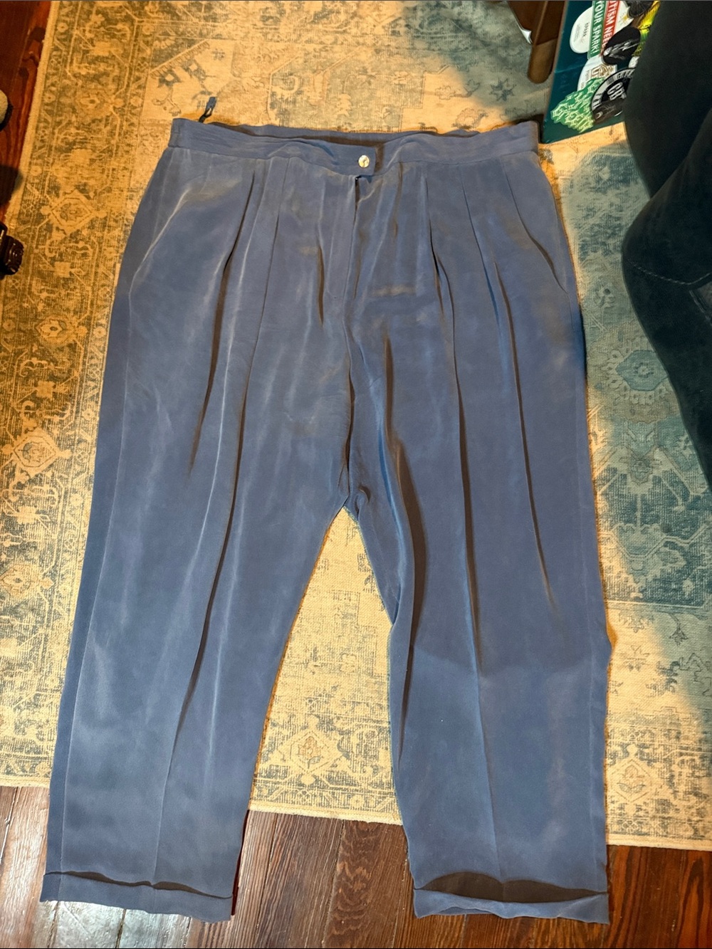 Rena Rowan Men's Pleated Tapered Pants in Slate Blue